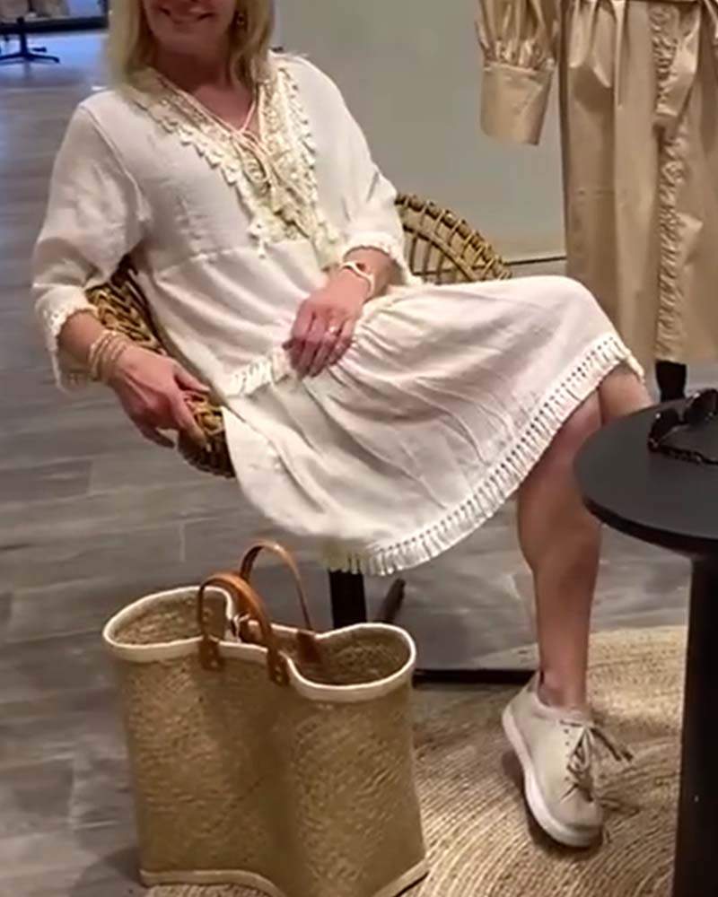 Lace V-neck fringe casual dress 202466 casual dresses spring summer