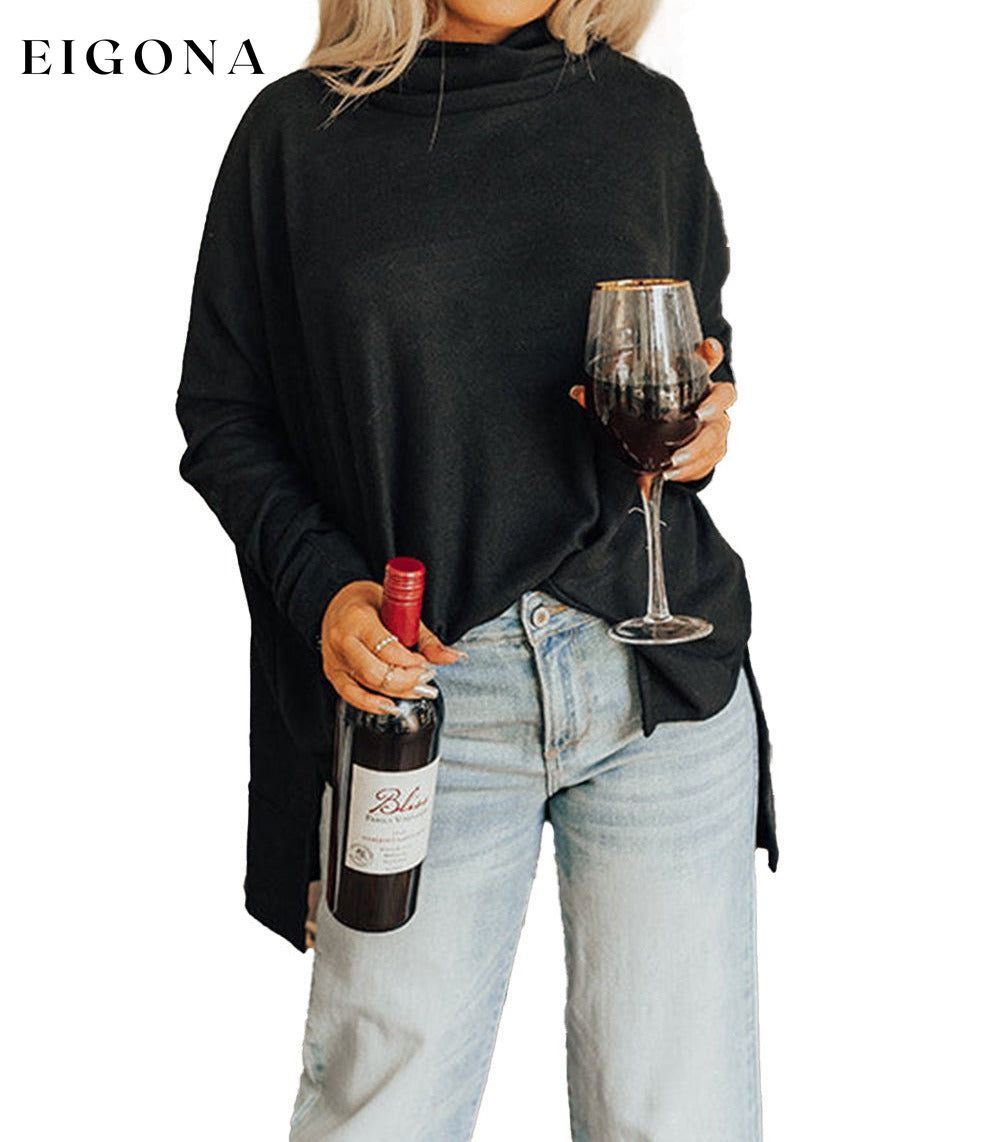 Black Cowl Neck Shift Tunic Top All In Stock clothes EDM Monthly Recomend Hot picks long sleeve shirt long sleeve shirts long sleeve top long sleeve tops Occasion Daily Print Solid Color Season Winter shirt shirts Style Casual top tops