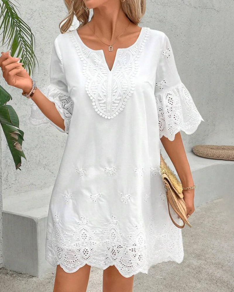 Hollow Lace Five-Point Sleeve Dress