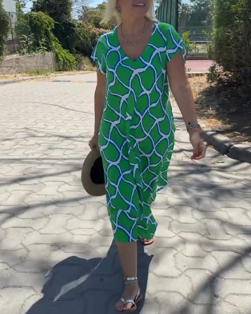 Short sleeve v neck printed casual dress 202466 casual dresses summer