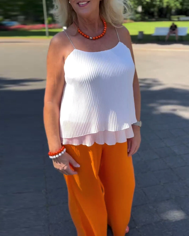 Casual solid color pleated cami 202466 summer tank tops & camis