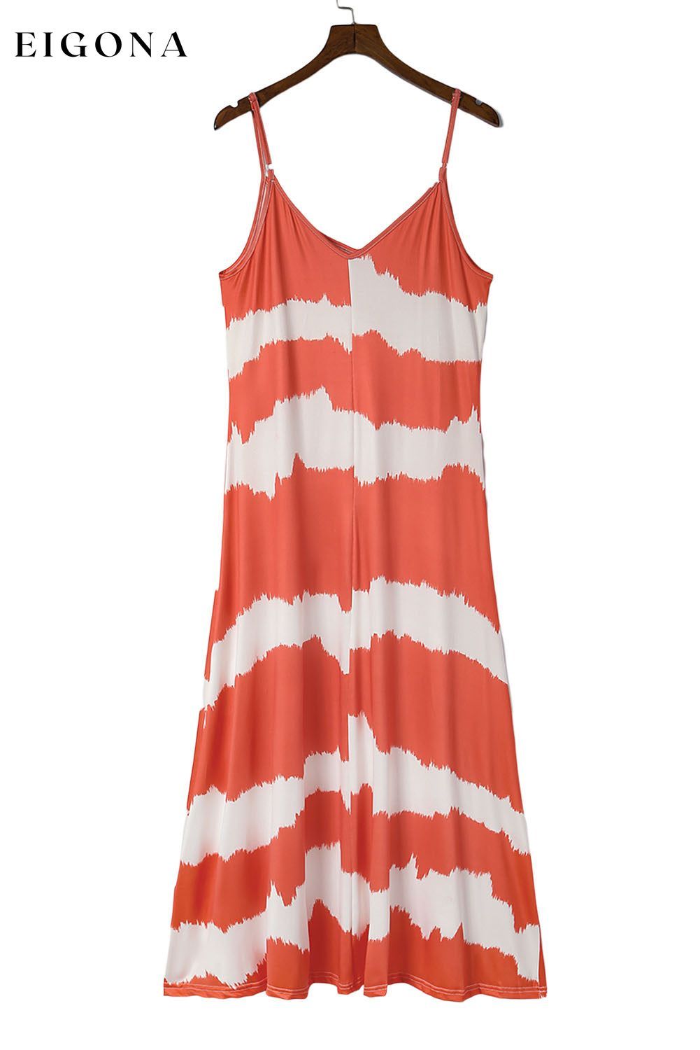 Orange Tie Dye Striped Spaghetti Straps Maxi Dress clothes Craft Tie Dye DL Mediterranean dress dresses Occasion Vacation Print Color Block Season Summer Size S To 2XL Sleeve Sleeveless Style Casual