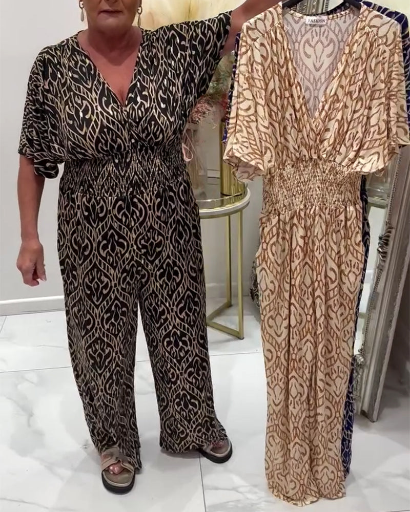 Jumpsuit mit V-Ausschnitt und Retro-Print