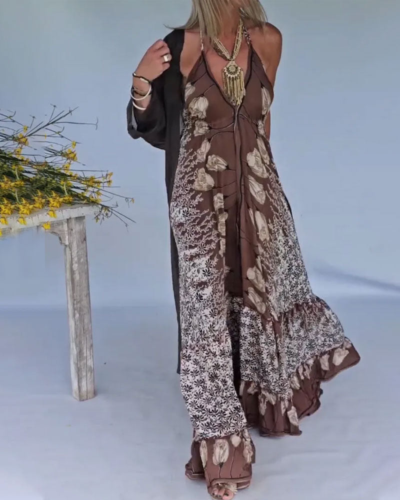 Spaghettiträgerkleid mit Vintage-Print für den Urlaub