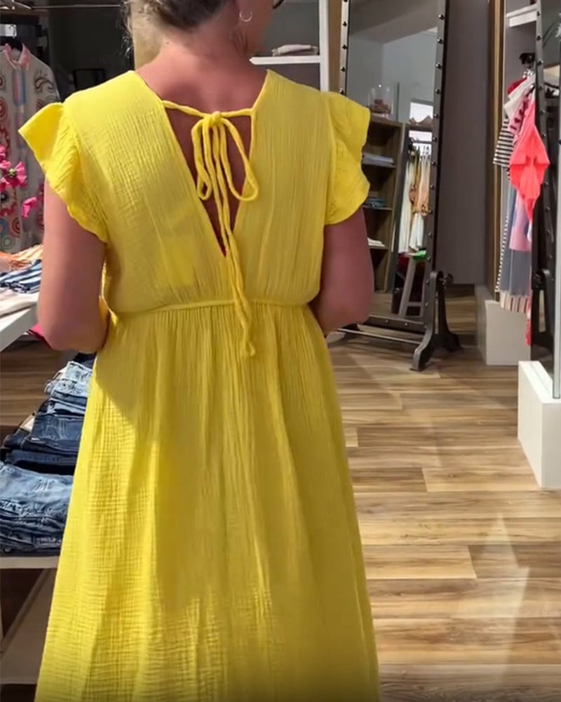 A-Linien-Kleid mit V-Ausschnitt und Rüschenärmeln