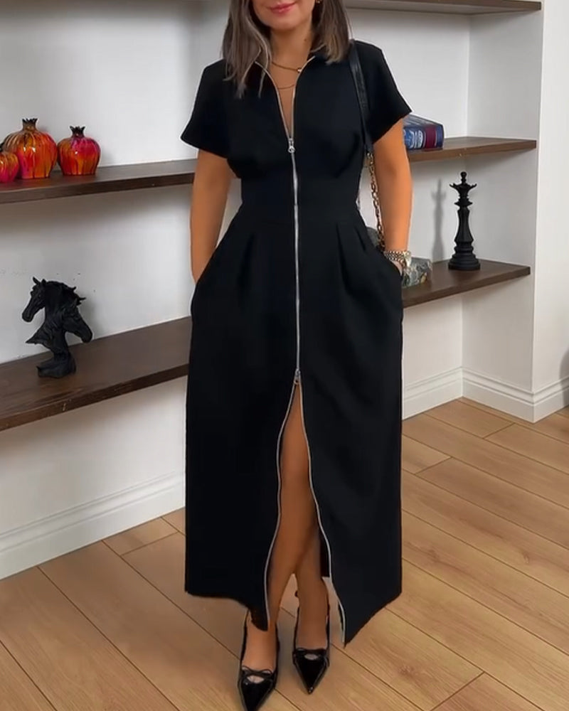 Kleid mit Reverskragen und Reißverschluss