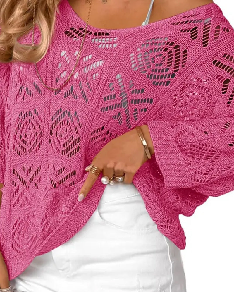 Diamond-Patterned Openwork Loose Top