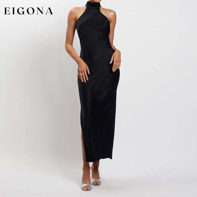 Women's New Fashion Sexy Sleeveless Backless Halter Slit Long Skirt Banquet Dress Green clothes dress dresses evening dress formal dress formal dresses maxi dress maxi dresses