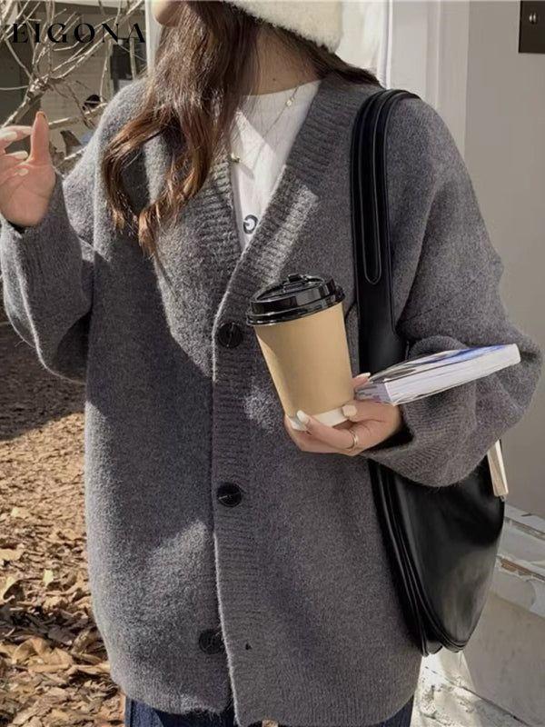 Women's loose buttoned versatile knitted cardigan Grey FREESIZE cardigan clothes sweaters