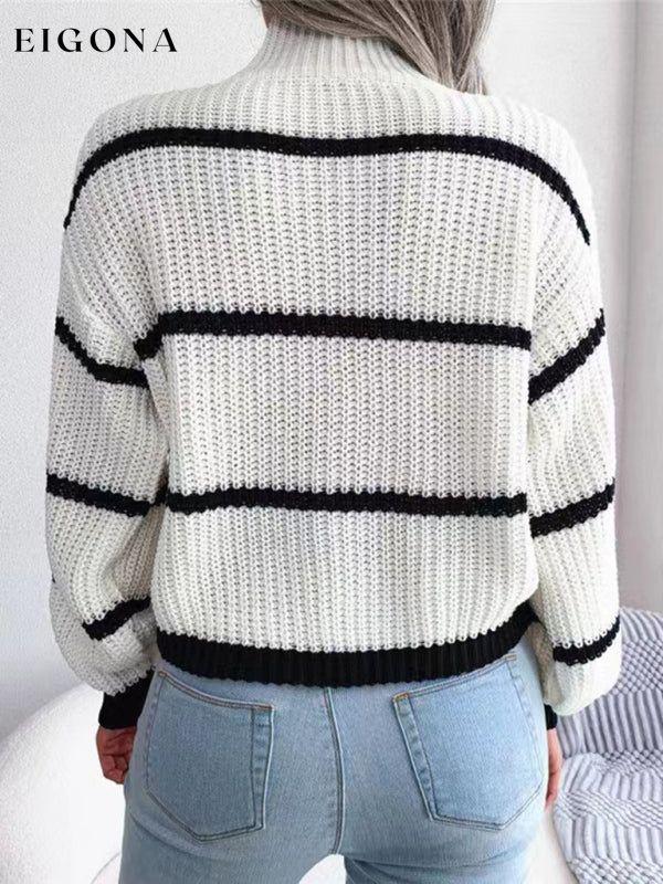 Women's Fashion Casual Striped Balloon Sleeve Turtleneck Sweater clothes Sweater sweaters turtle neck sweaters turtleneck sweater