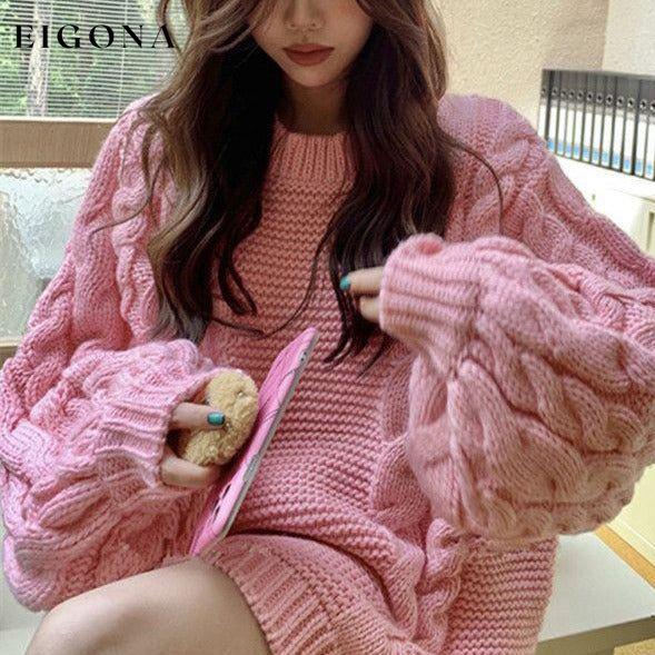 Women's new thickened lazy style loose and slim mid-length lantern sleeve sweater clothes Sweater sweaters Sweatshirt