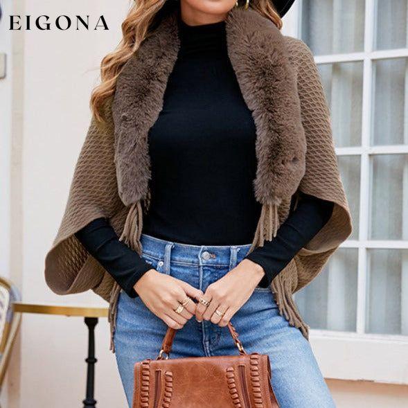 Women's fur collar knitted tassel cape cardigan cardigan cardigans clothes Sweater sweaters