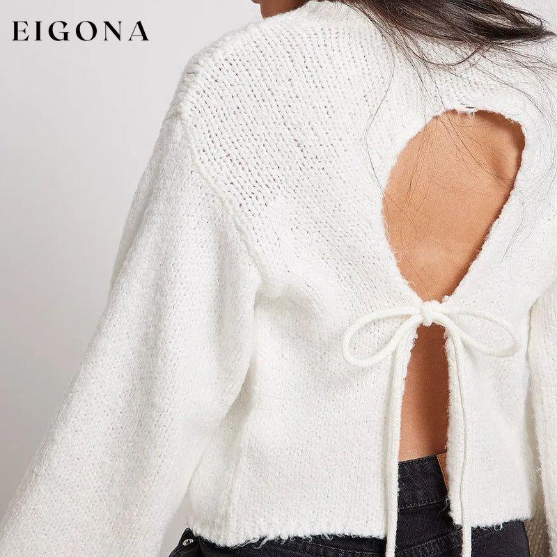 Women's round neck long sleeve sexy backless strappy sweater short versatile hot girl top Pink clothes Sweater sweaters