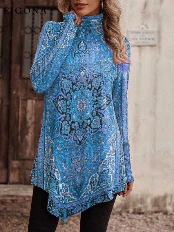 High collar bohemian print casual long sleeve Turtleneck Long Sweater T-shirt Pattern1 clothes long sleeve shirt long sleeve shirts long sleeve tops shirt tops Tops/Blouses turtleneck shirt turtleneck sweater