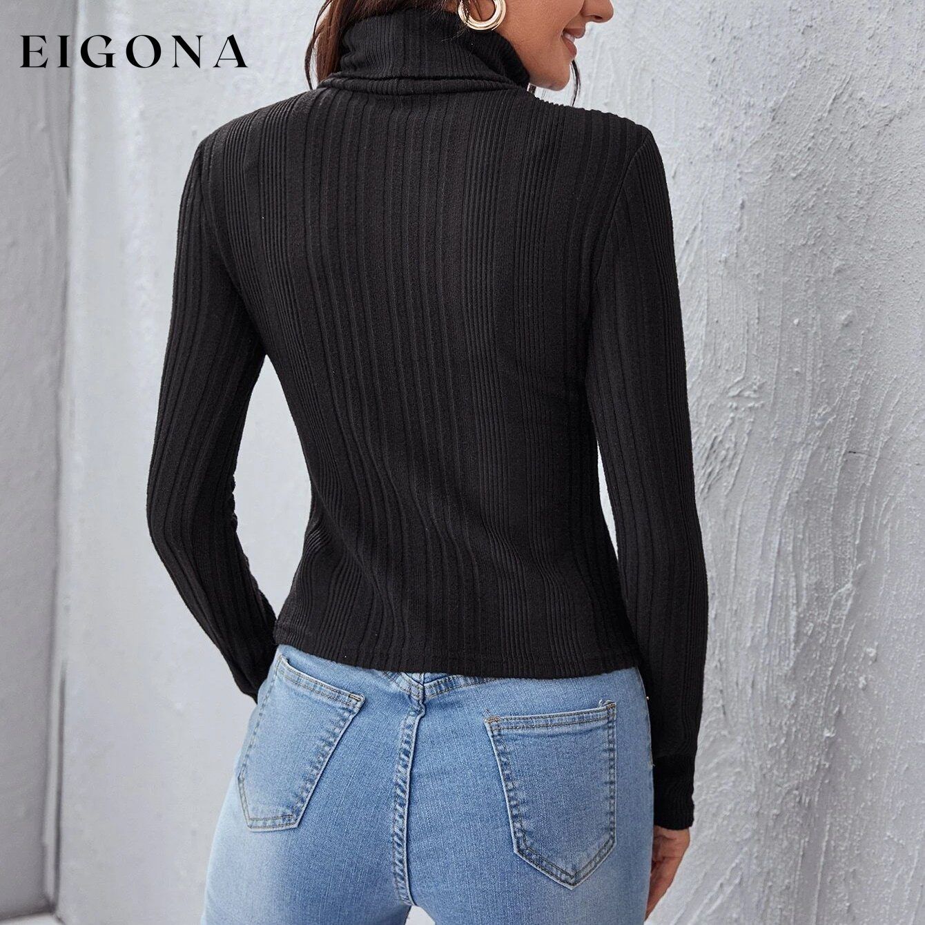 Rolled Neck Rib-knit Tee clothes refund_fee:800 tops