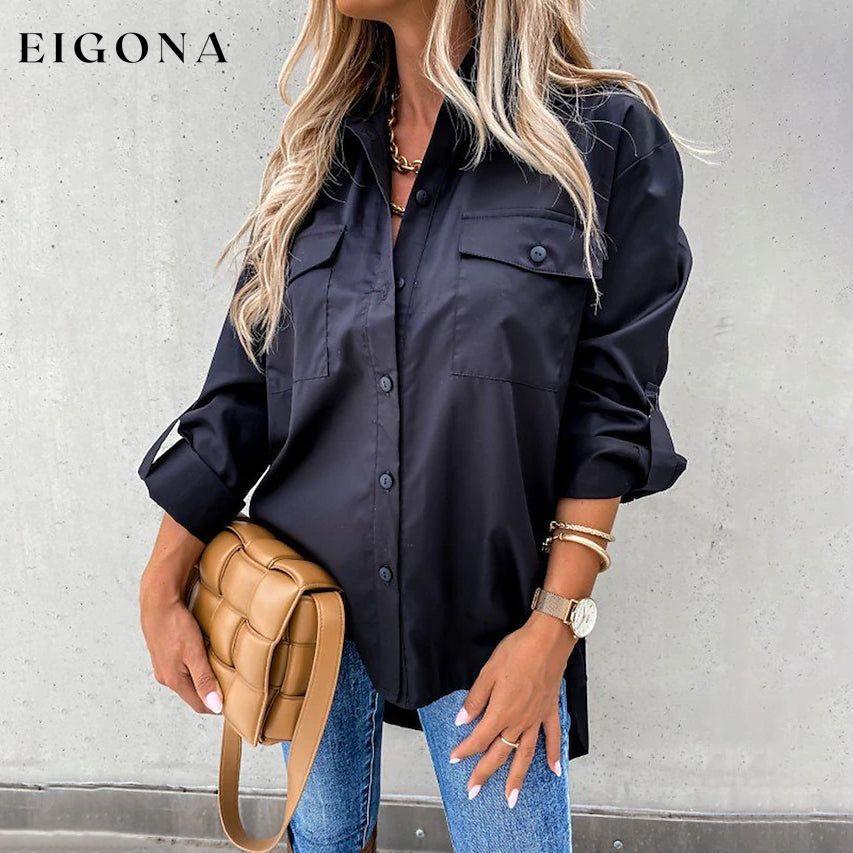 Women's Casual Collar Tunic Shirt Black __stock:200 clothes refund_fee:1200 tops