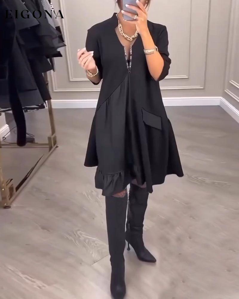 Artistic V-neck long-sleeved dress Black 2023 f/w 23BF casual dress chic