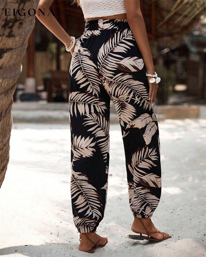 Leaf print drawstring pocket pants pants spring summer