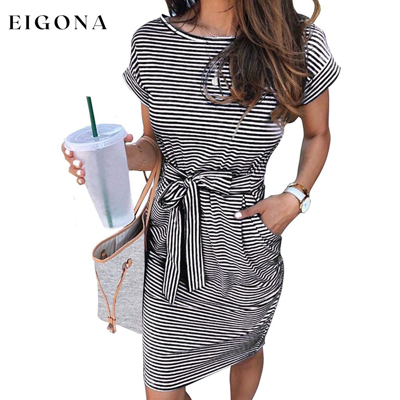 Women's Striped Short Sleeve T-Shirt Dress Black __stock:200 casual dresses clothes dresses refund_fee:1200