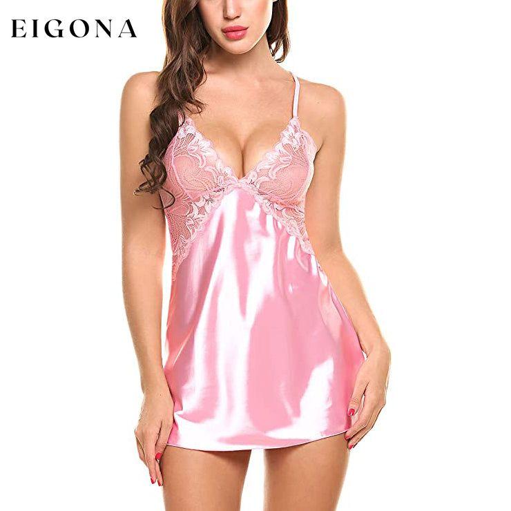 Women Lingerie V-Neck Satin Lace Sleepwear Pink __stock:200 lingerie refund_fee:1200
