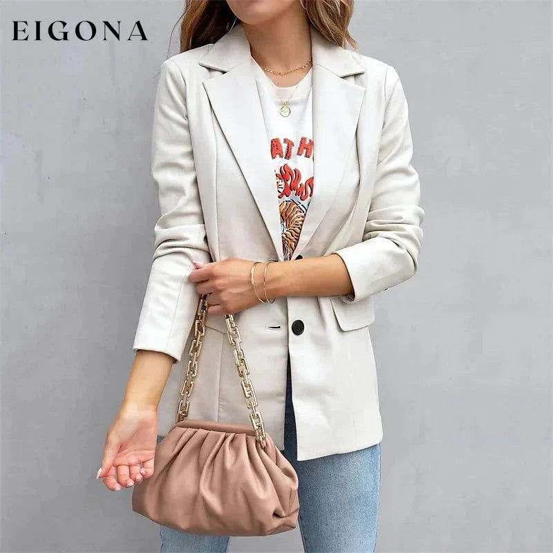 Women's Blazer Warm Breathable Outdoor Office Street Pocket Single Breasted Turndown Beige __stock:200 Jackets & Coats refund_fee:1200
