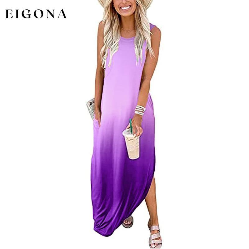 Women's Gradient Color Casual Loose Long Dress Purple __stock:200 casual dresses clothes dresses refund_fee:1200
