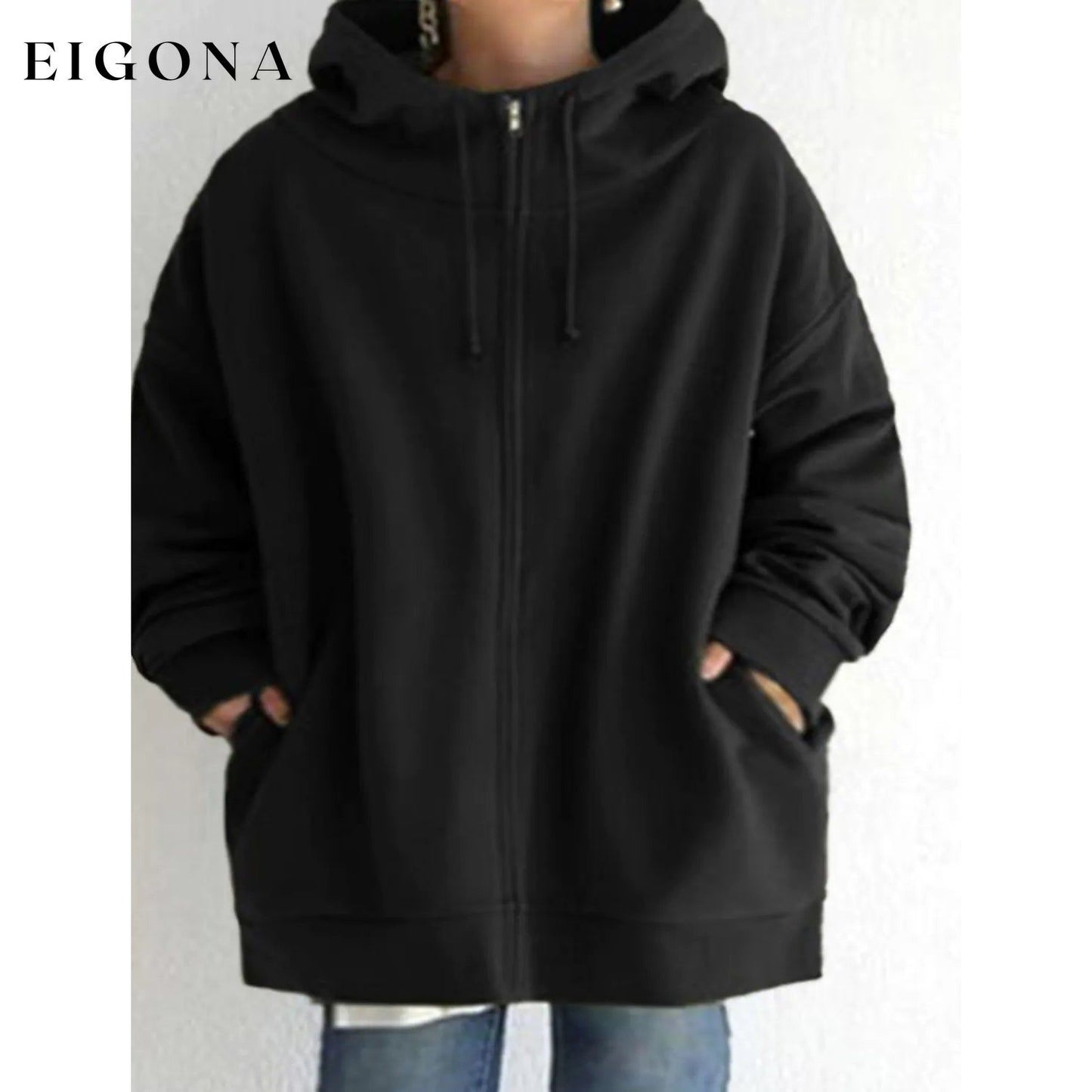 Women's Plus Size Jacket Zipper Pocket Solid Formal Long Sleeve Black __stock:200 Jackets & Coats refund_fee:1200