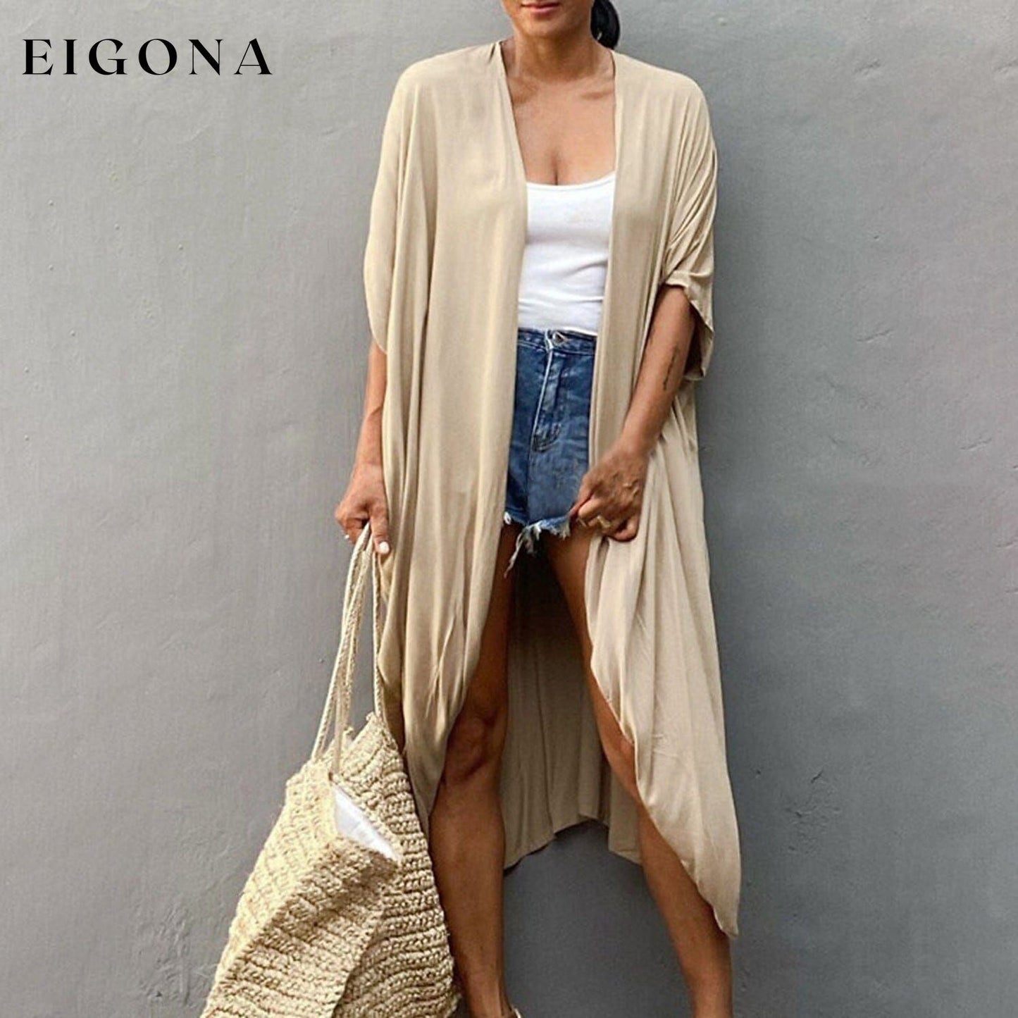 Women's Swimwear Cover Up Beach Top Beige __stock:200 Jackets & Coats refund_fee:1200