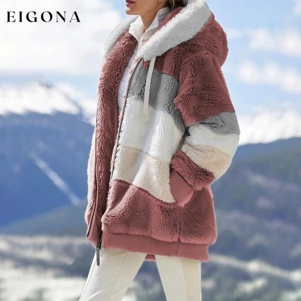Women's Warm Plush Faux Fur Hooded Jacket Outerwear Wine Red __stock:1000 Jackets & Coats refund_fee:1200