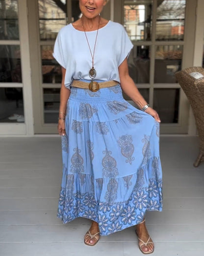 Fargerikt patchwork plissert skjørt