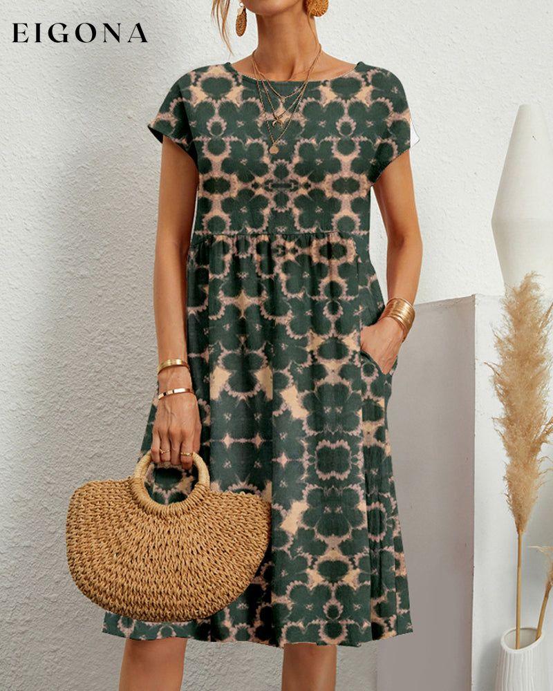 Floral Print Round Neck Dress Vert 23BF Casual Dresses Clothes Dresses Spring Summer