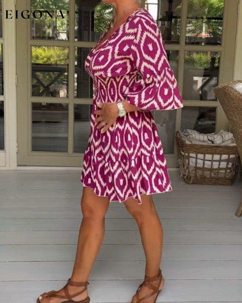 V-neck 3/4 sleeve print dress 23BF Casual Dresses Clothes Dress Dresses SALE Summer vacation dresses