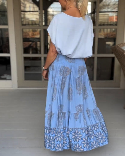 Fargerikt patchwork plissert skjørt