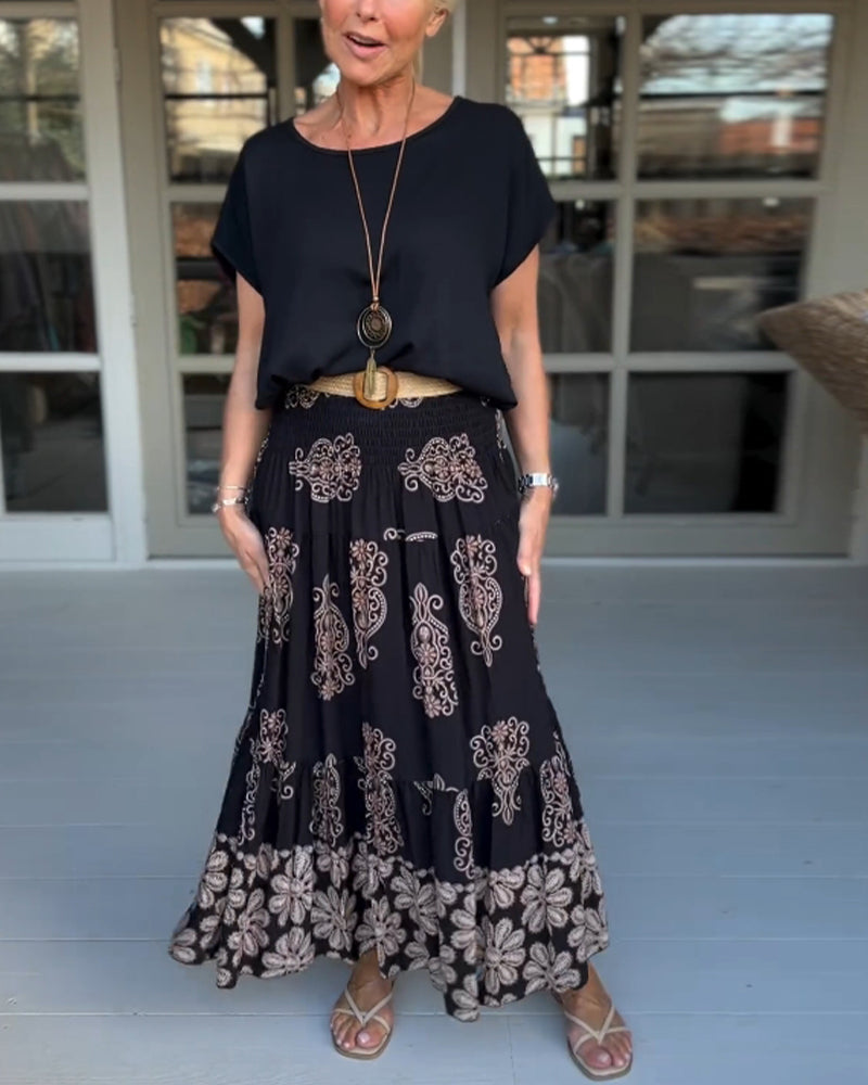 Fargerikt patchwork plissert skjørt