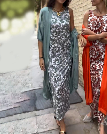 Elegant todelt dress med vintagetrykk