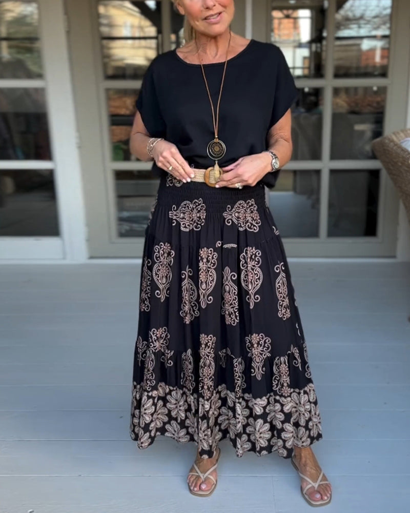 Fargerikt patchwork plissert skjørt