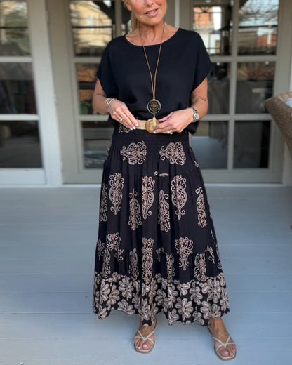 Fargerikt patchwork plissert skjørt