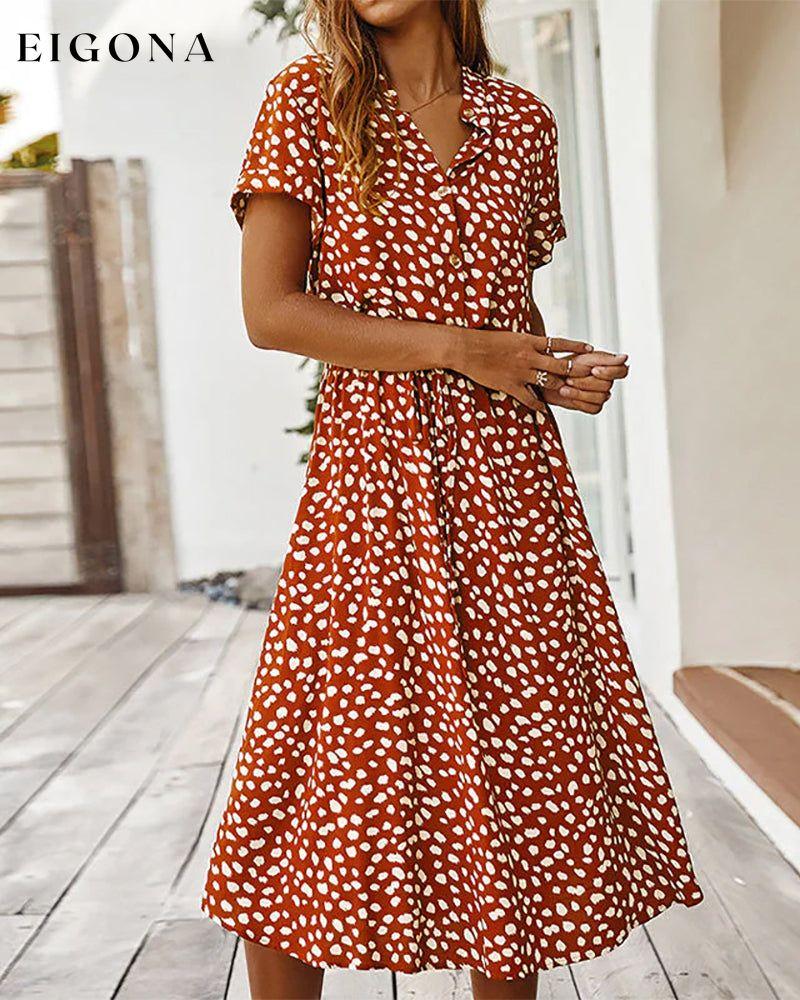 Dot print v-neck dress Orange 23BF Casual Dresses Clothes Dresses Spring Summer