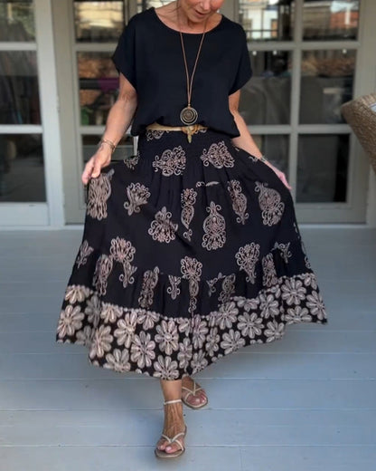 Fargerikt patchwork plissert skjørt