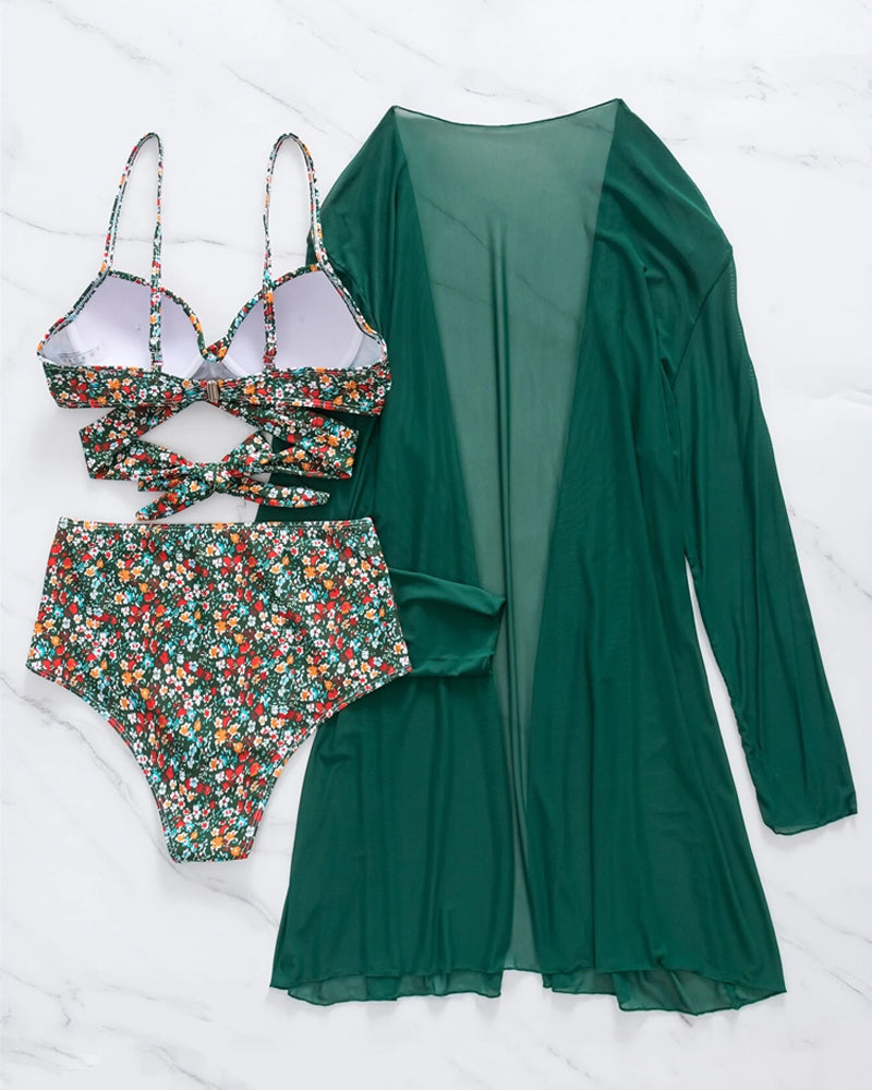 Sexy Printed Three Piece Set Swimsuit bikinis cover-ups mm-swimsuits spring summer