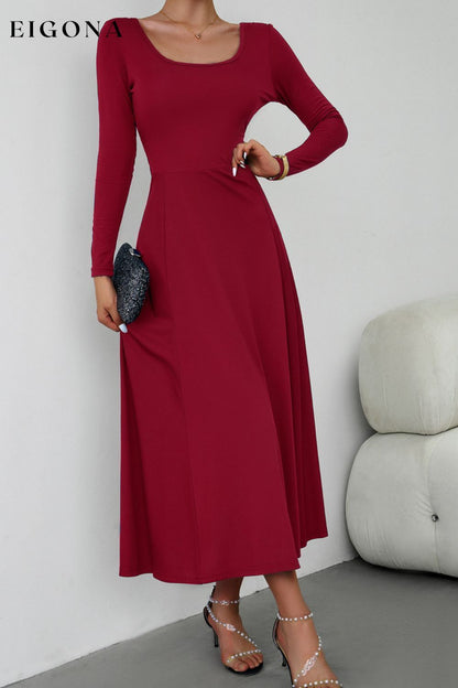 Scoop Neck Long Sleeve Lace-Up Maxi Dress clothes dress dresses DY long dress maxi dress Ship From Overseas