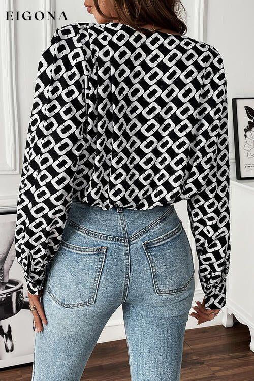 Geometric V-Neck Long Sleeve Blouse clothes Hundredth long sleeve shirt long sleeve shirts long sleeve top long sleeve tops Ship From Overseas shirt shirts top tops