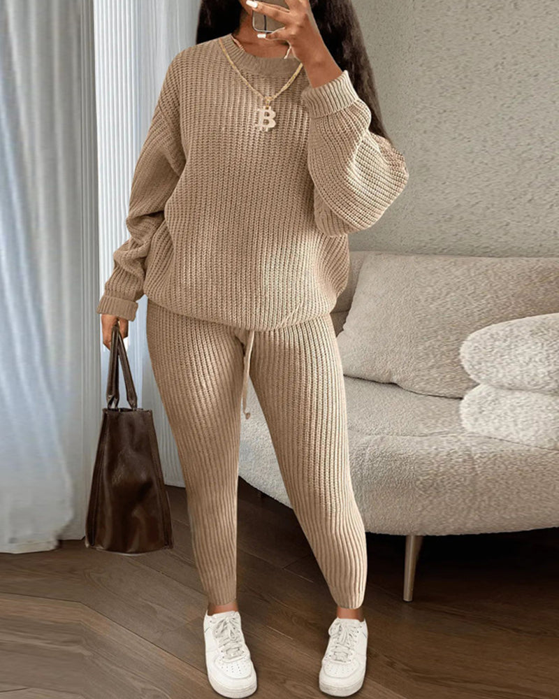 Round neck solid color casual two-piece set 2024 f/w two-piece sets