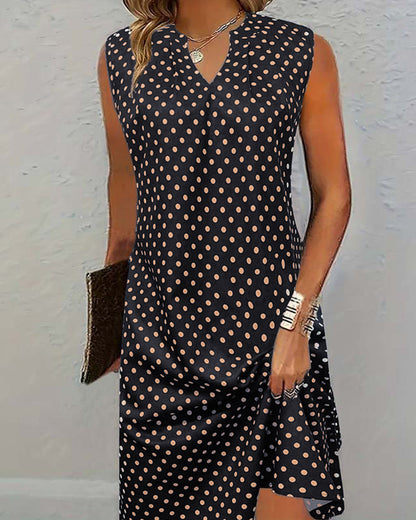 Polka dot print sleeveless elegant dress
