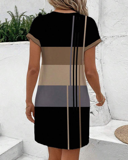 Modisches, lässiges Kleid mit Rundhalsausschnitt und Print