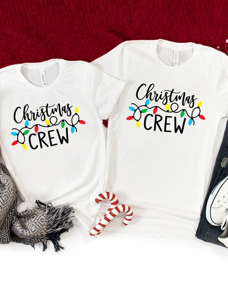 Christmas Crew Letter Lights Print T-shirt 2024 f/w christmas summer t-shirts