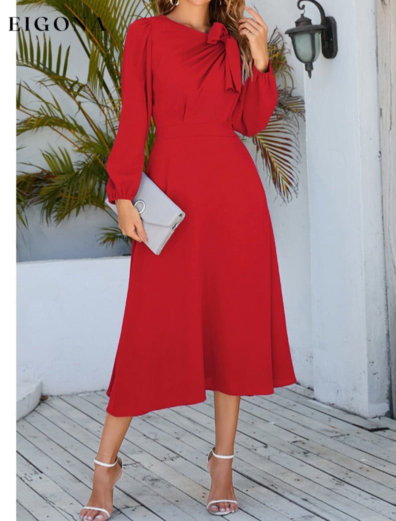 Twisted Long Sleeve Midi Dress Red clothes dresses H.Y.G@E long sleeve dresses Ship From Overseas Shipping Delay 09/29/2023 - 10/03/2023 trend