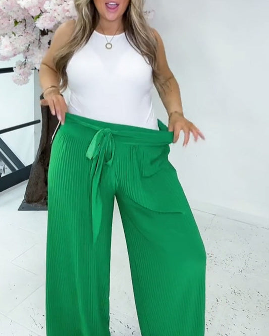 Pleated belt wide-leg pants 2023 f/w 202466 pants spring