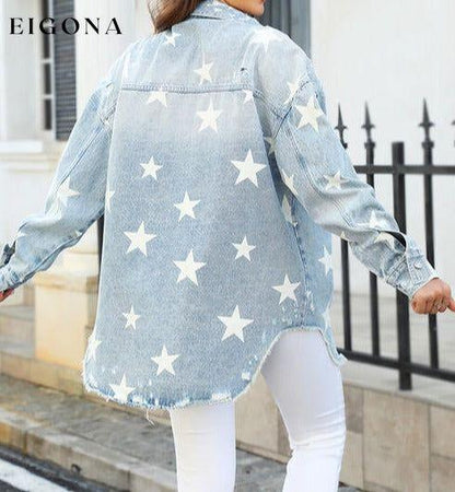 Star Denim Jean Jacket with Pockets clothes Huango long sleeve shirt long sleeve shirts long sleeve tops Ship From Overseas shirt shirts tops