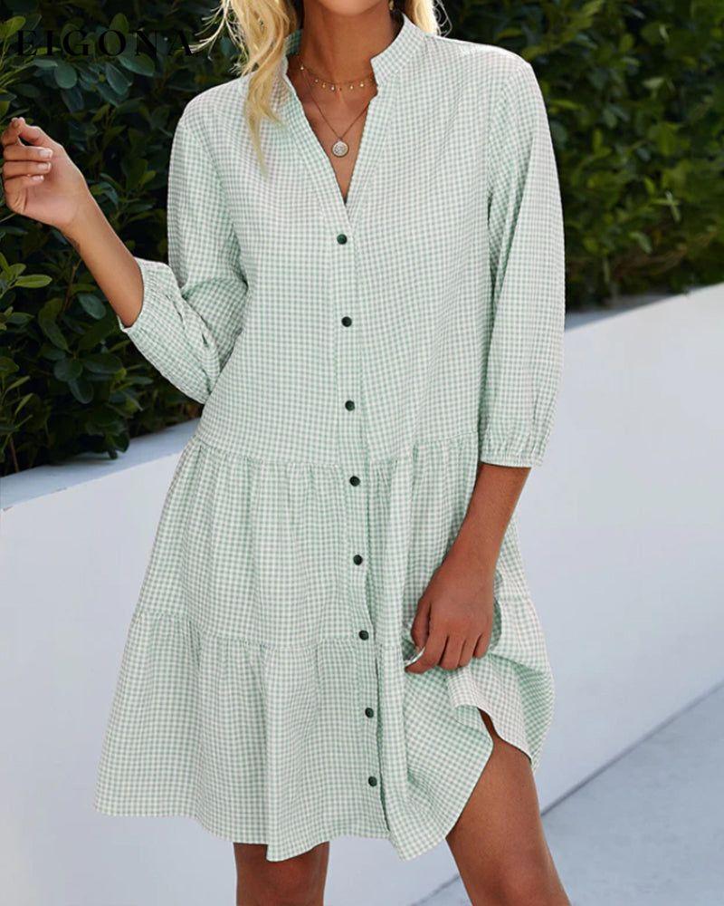 Stand Collar Plaid Print Dress Green 23BF Casual Dresses Clothes Dress Dresses Summer